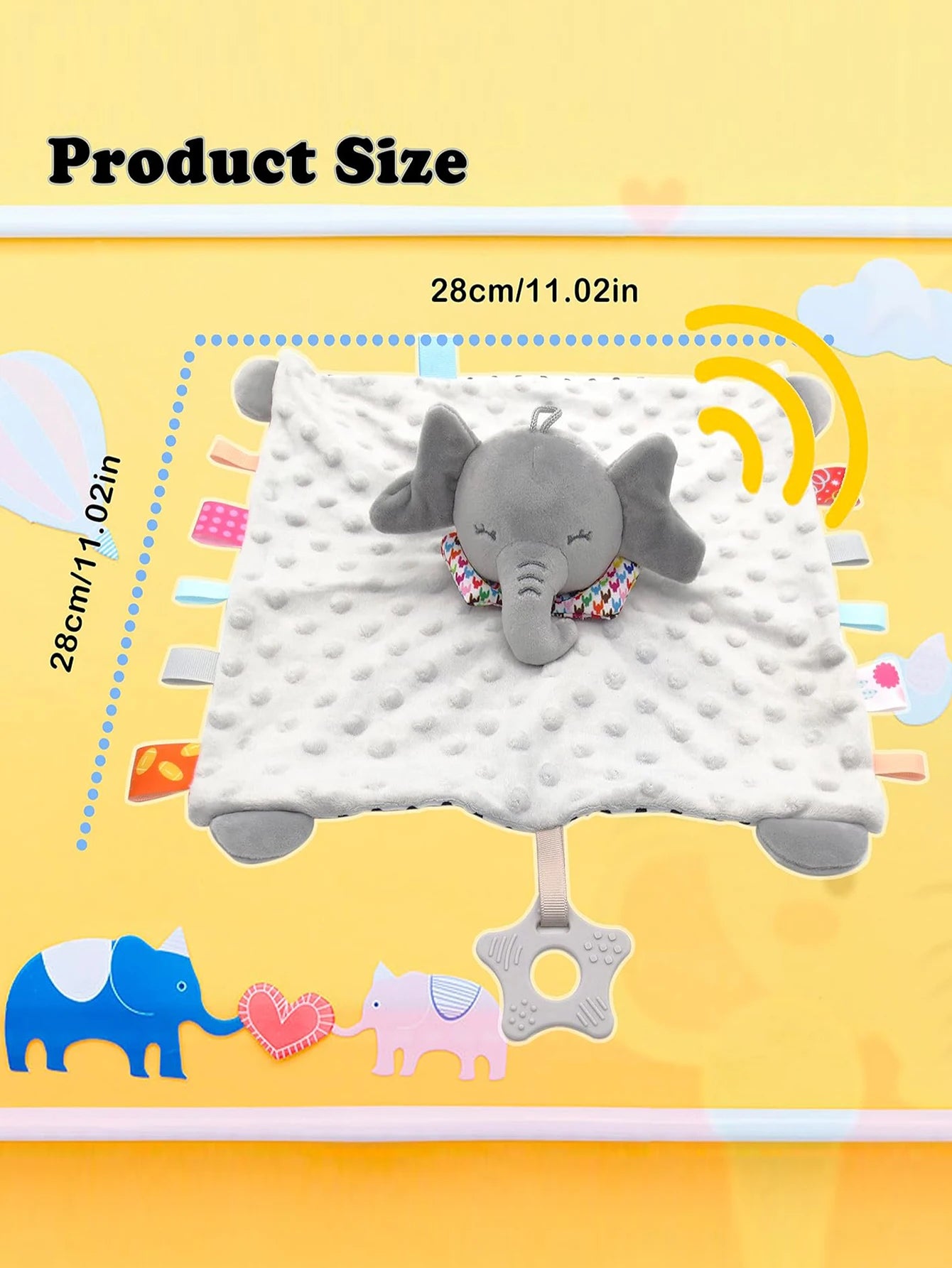 Baby Security Blanket Elephant with Tags Teether Rattles Mobile Soft