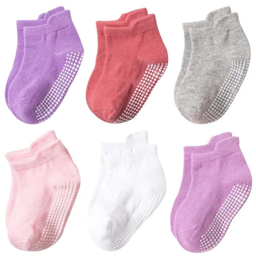 6Pairs/Lot Cotton Kids Anti-Slip Boat Socks Casual Baby Boys Girls