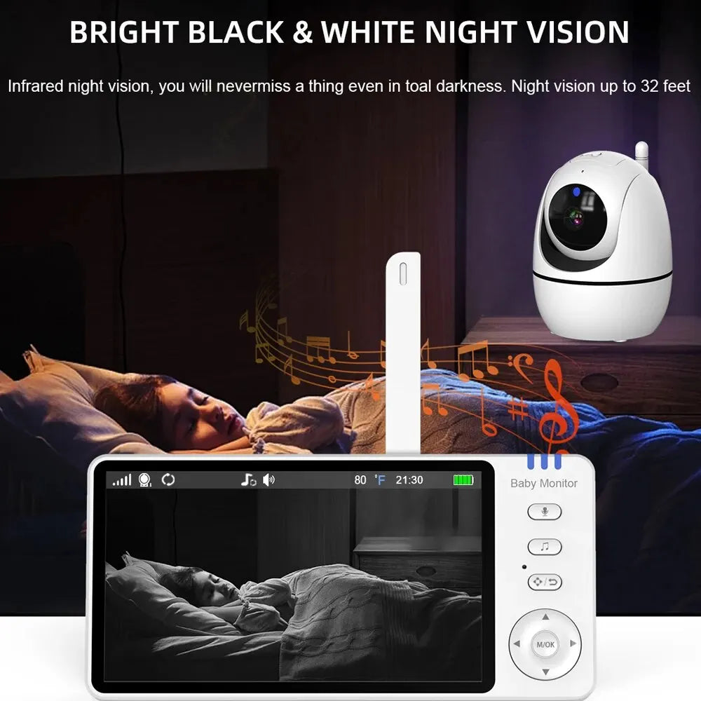 5 Inch Video Baby Monitor With 4X Zoom Babyphone Camera Bebe Nanny