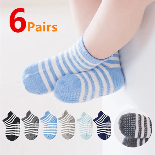 6Pairs/Lot Cotton Kids Anti-Slip Boat Socks Casual Baby Boys Girls