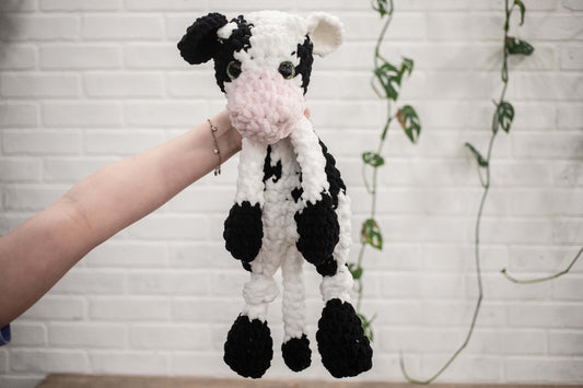 Cow Lovey, Cow Stuffed Animal, Crochet Black and White Cow Snuggler,