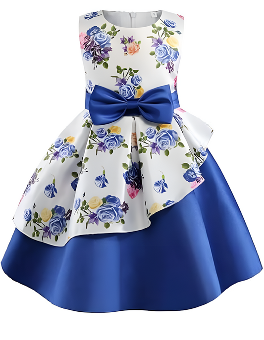 Floral Printed Frock Blue Dress For Baby Girl's & Girl's  Size 3-4